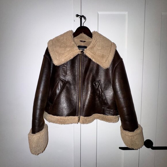 Zara Brown Shearling Aviator Jacket - Picture 5 of 7